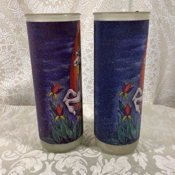 Vintage Unicorn Sugar Beaded Glass Pillar Candles - Set of 2 - Picture 2 of 7